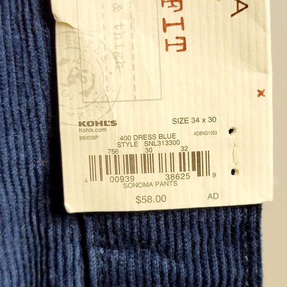 Sonoma Dark Blue Corduroy Pants - Straight Fit - NWT - 34x30 - Mens - Picture 5 of 8